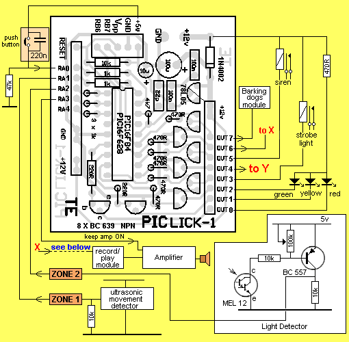PIC16F628 2 Input Alarm Circuit – Circuit Schematic