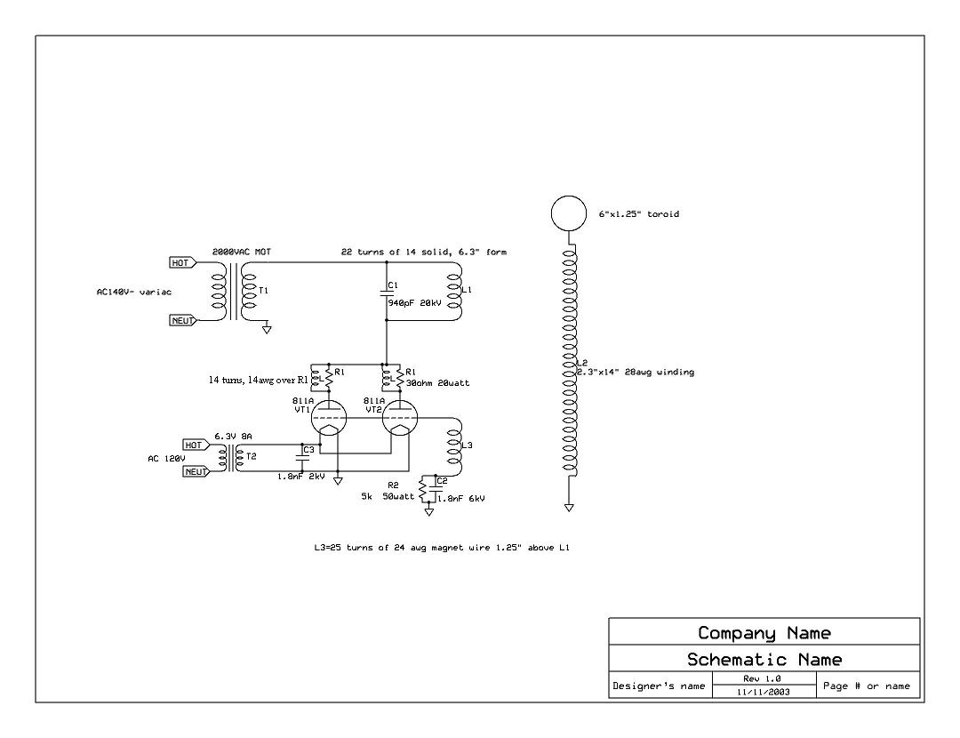 Vacuum Tube Tesla Coil VTTC circuit