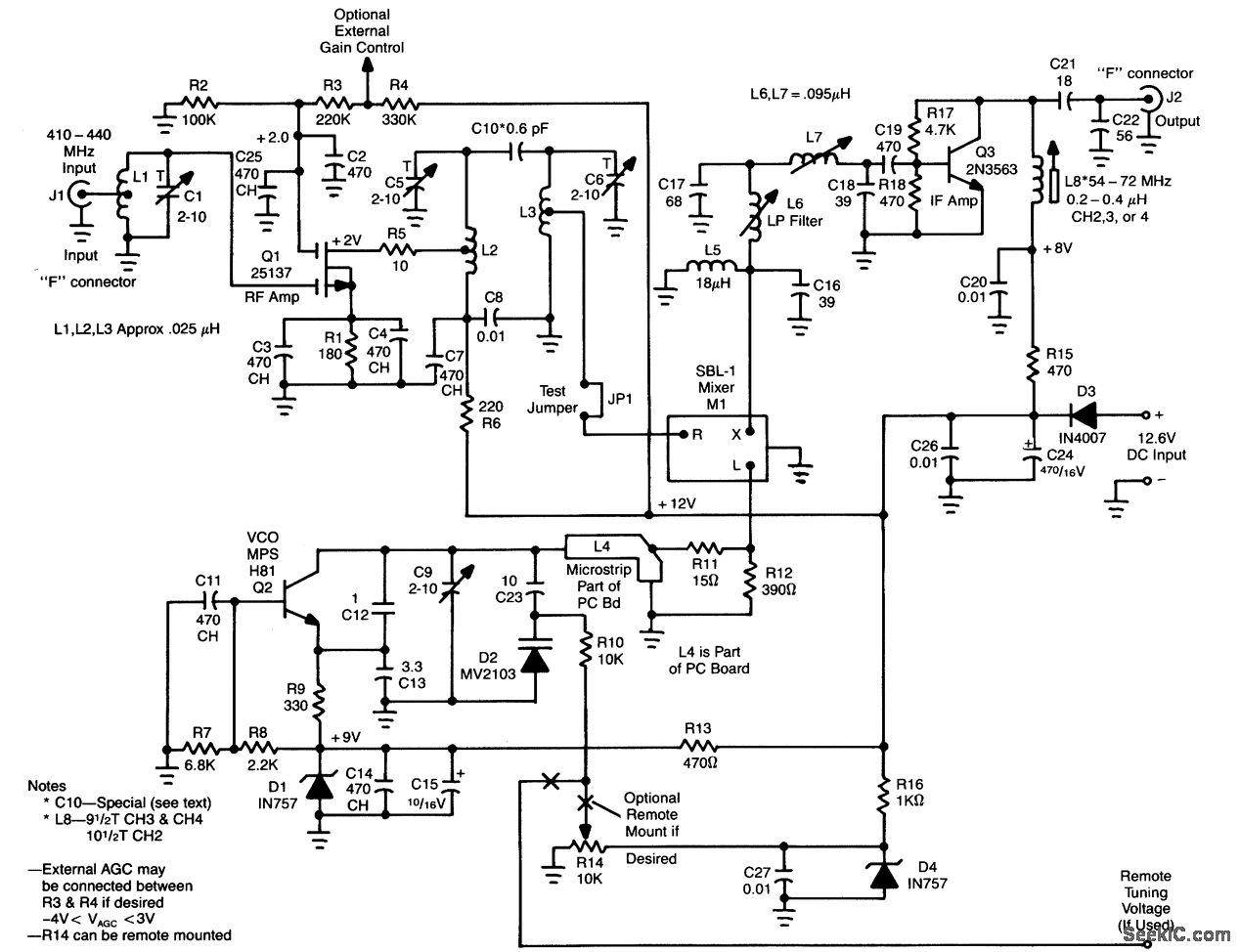 LOW NOISE 420 MHz ATV RECEIVER CONVERTER circuit