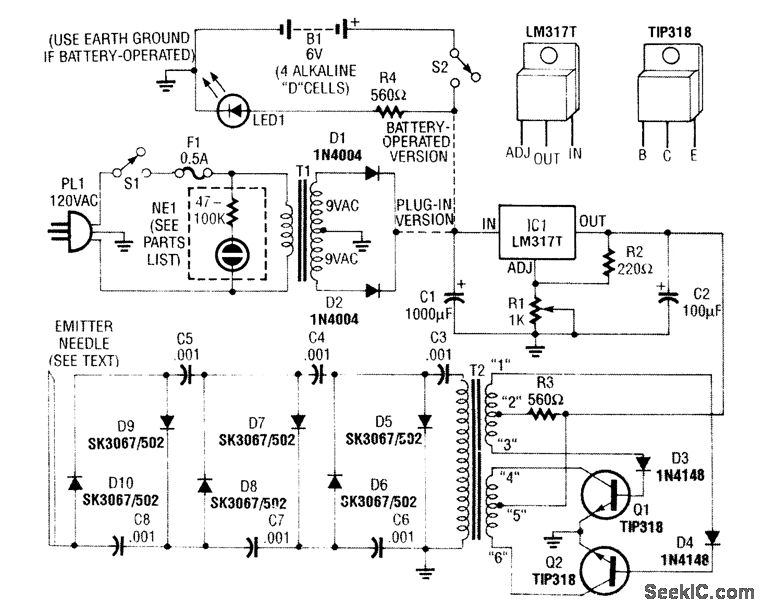 HIGH VOLTAGE NEGATIVE ION GENERATOR circuit