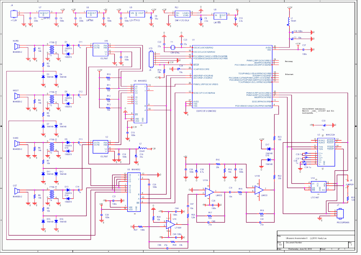 Ultrasonic anemometer Ultrasonic wind sensor circuit