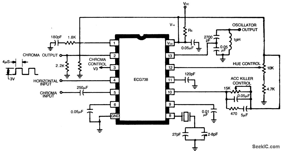 Color TV chroma processor with ACC color killer and an injection lock reference system circuit