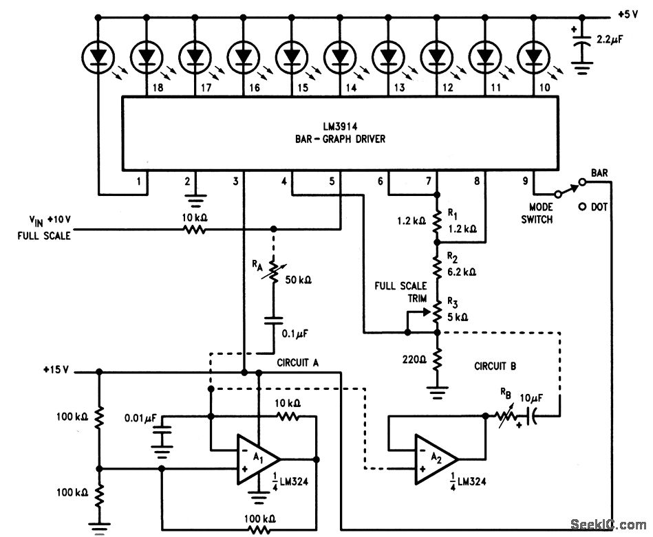 High resolution dithering bar graph display circuit