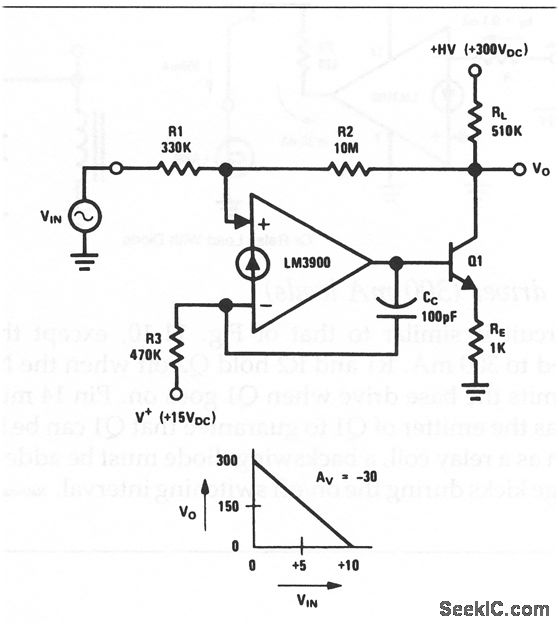 Norton high voltage inverting amplifier circuit