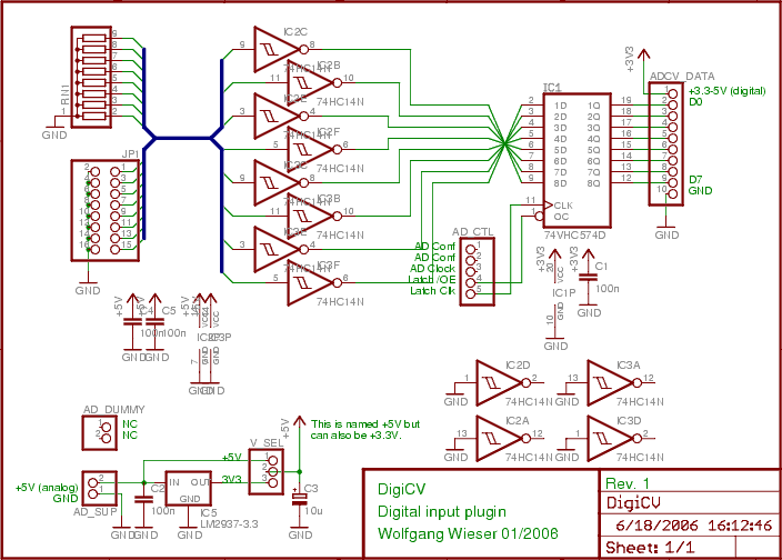 USB Live Oscilloscope Digital Input Board circuit