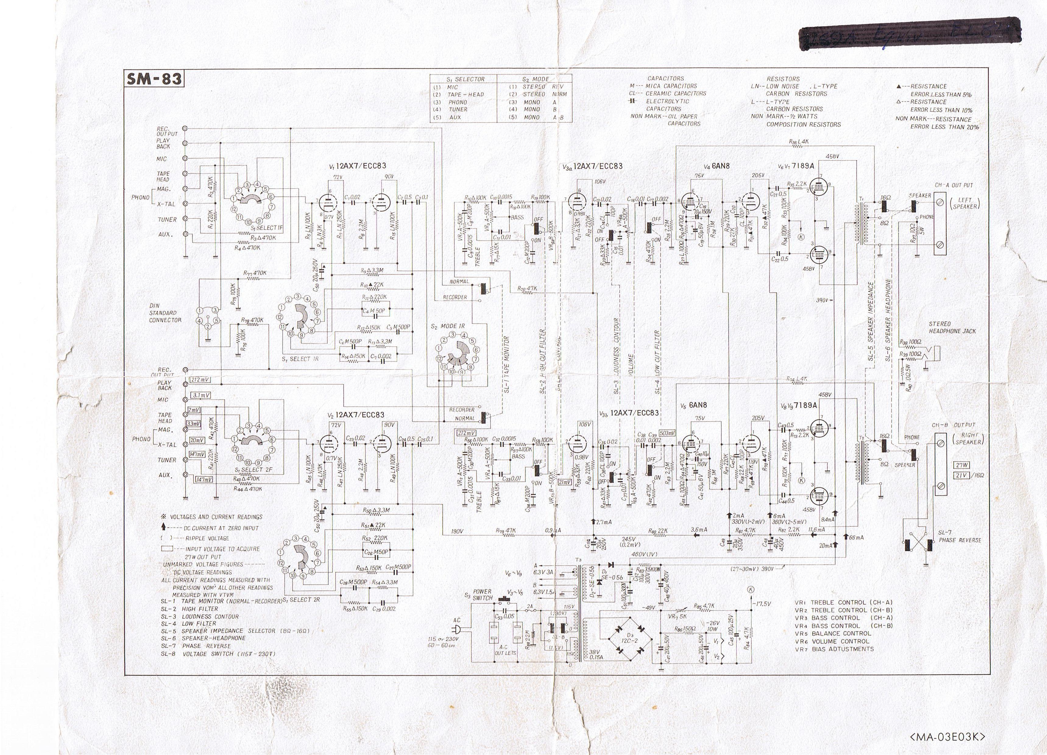 Vacuum Tube Amplifier Pioneer SM-83 Restoration circuit