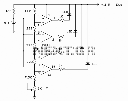 LED 12 Volt Lead Acid Battery Meter circuit