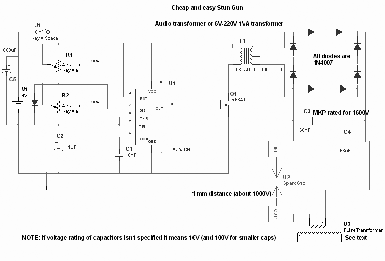 High Voltage Stun Gun circuit