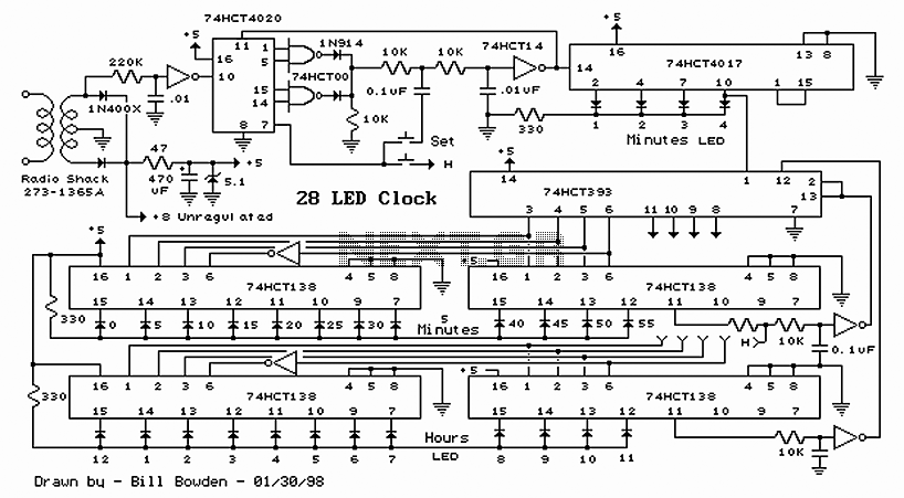 28 LED Clock Timer circuit
