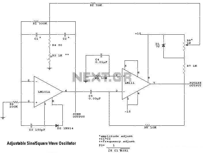 Adjustable SineSquare Wave Oscillator circuit