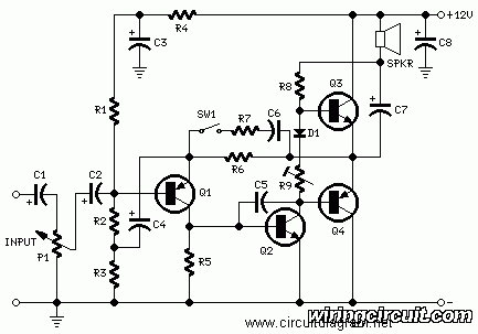 2 Watt Mini Audio Amplifier circuit