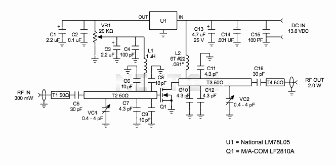 2W RF Amplifier with MOSFET LF2810A circuit