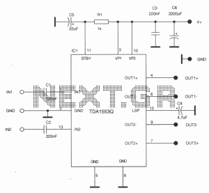 Stereo car audio amplifier TDA1557Q TDA1553Q circuit
