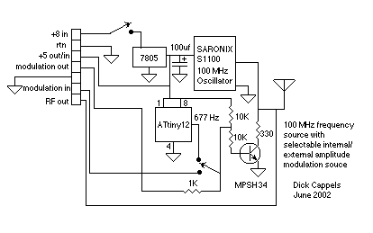 100 MHz RF oscillator with ATtiny12 circuit
