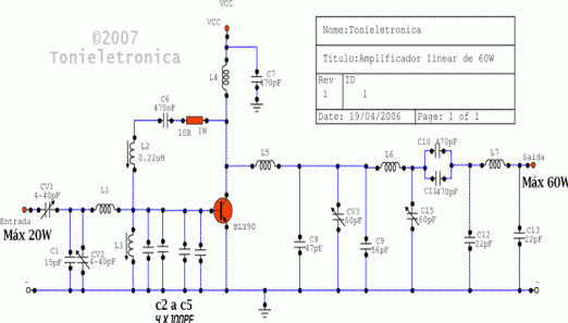 Circuit for power linear RF amplifier with BLY90 circuit