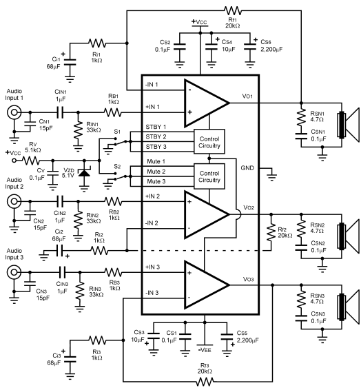 Circuit power audio amplifier potency lm4782 overture three channel circuit