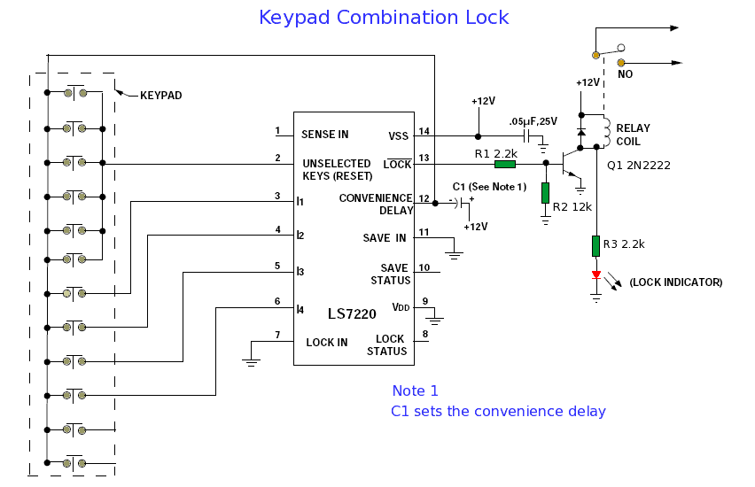 Electronic Keypad Combination Lock – Circuit Schematic