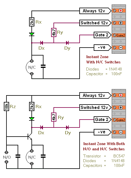 An SCR Based Burglar Alarm - Adding Extra Zones circuit