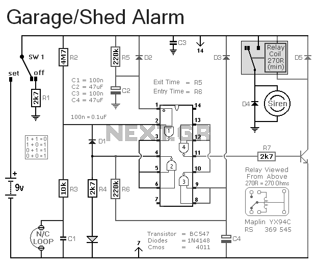 Garageshed alarm circuit – Circuit Schematic