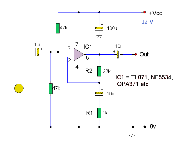 Op-Amp Microphone Preamp circuit