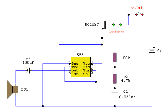 Water Activated Alarm – Circuit Schematic