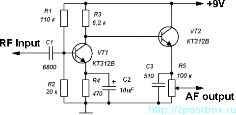 Sensitive envelope detector circuit diagram circuit
