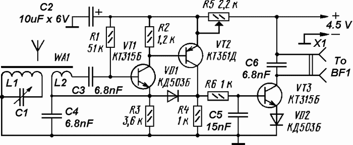 A simple tuned radio frequency receiver circuit