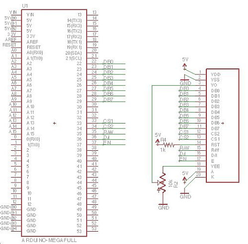 Arduino powered GLCD Graphic LCD circuit