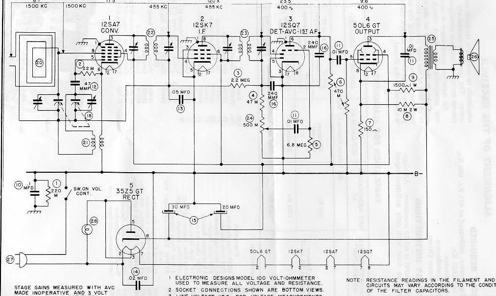 Farnsworth Model GT-051 Bakelite Radio 1948 circuit