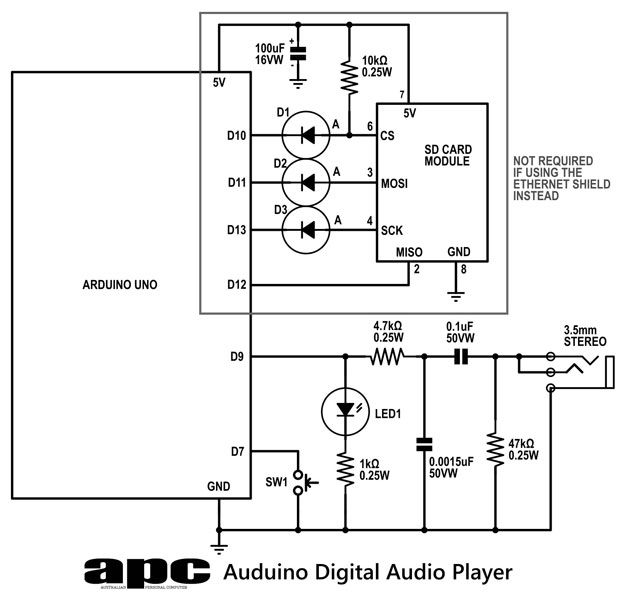 Arduino Digital audio player circuit