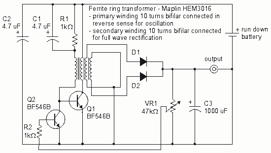 Joule thief circuit powering a clock circuit