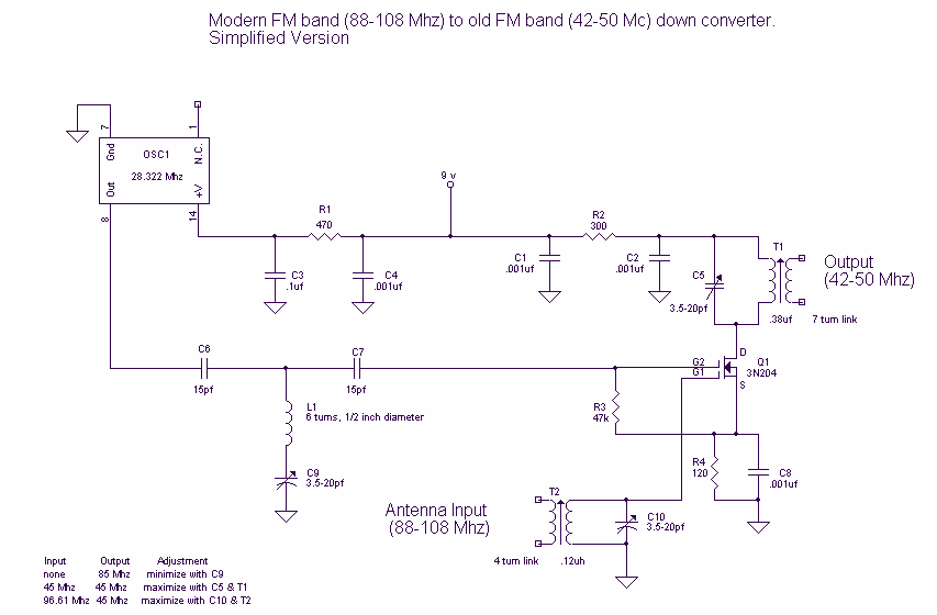 42 Mc Band to 88 Mc Band retrofit converter Project circuit