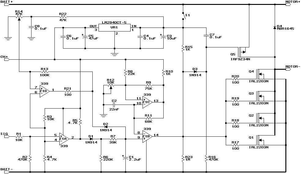 Miniature High-Rate ESC with BEC and Brake – Circuit Schematic