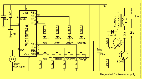 memory game using a PIC – Circuit Schematic