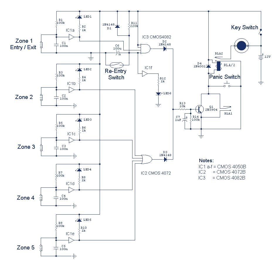 5 Zone Alarm System circuit