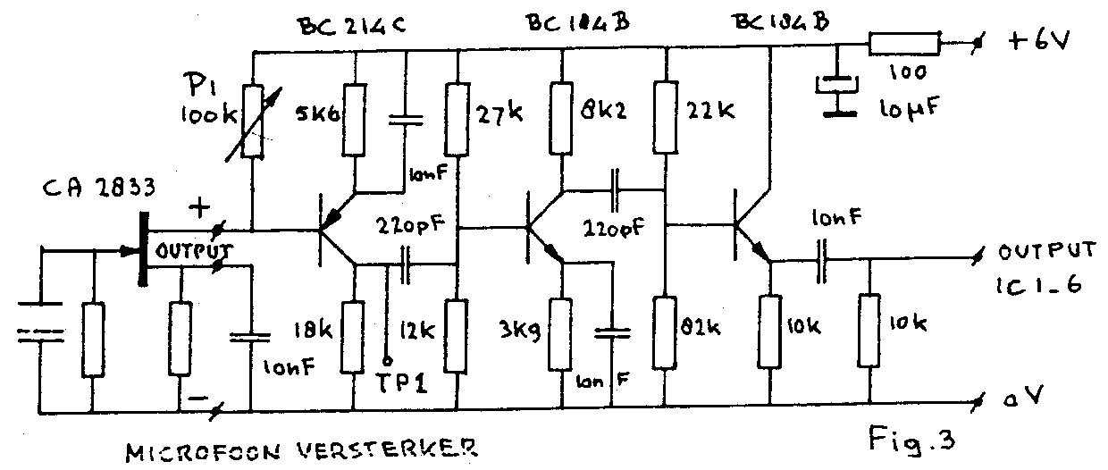 All transistor microphone pre-amplifier circuit