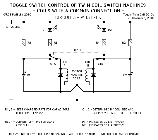 Toggle Switch Control Of Twin Coil Switch Machines – Circuit Schematic