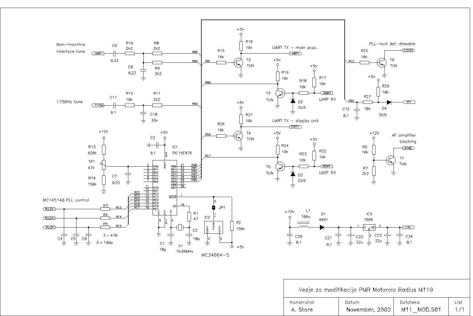 2m VHF FM PMR transceiver to amateur radio converter circuit