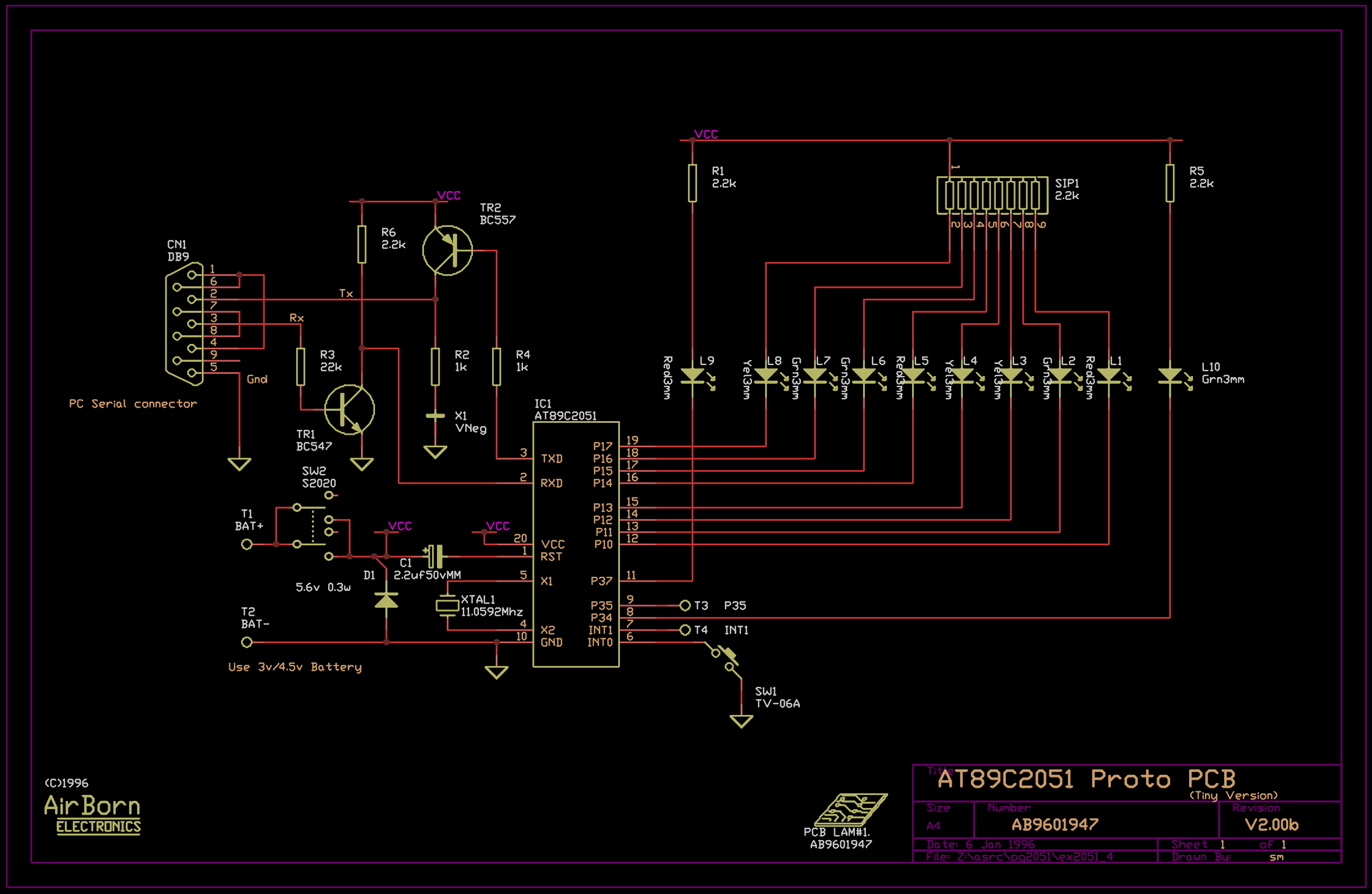 A serial to parallel converter using the AT89C2051 – Circuit Schematic