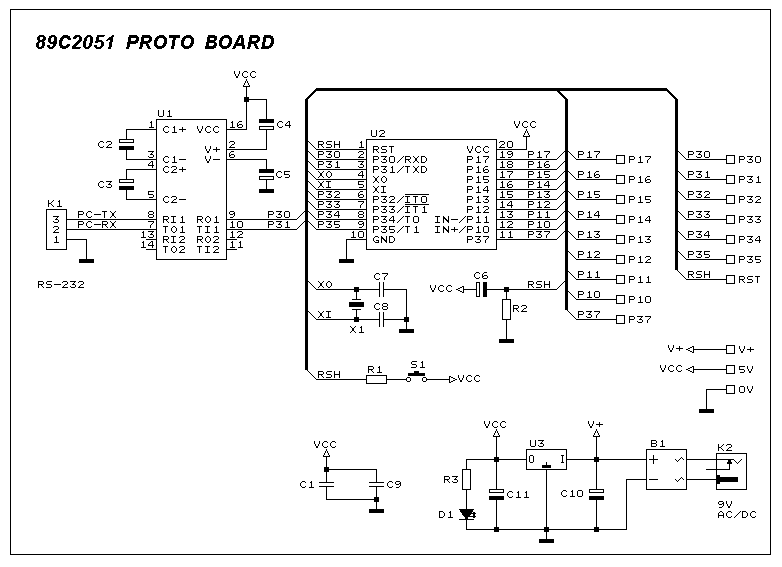 89C2051  PROTO BOARD – Circuit Schematic