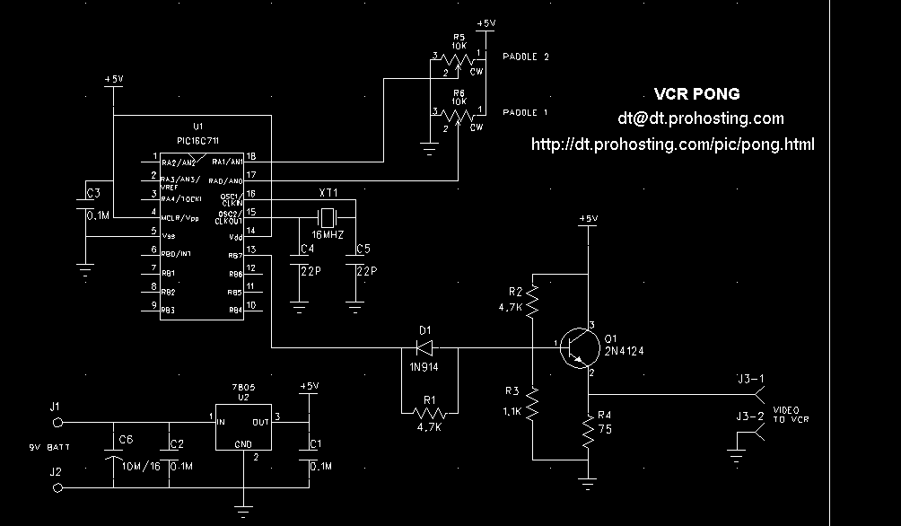 VCR Pong game circuit