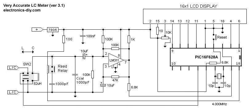 LC meter 16x1 LCD Display circuit