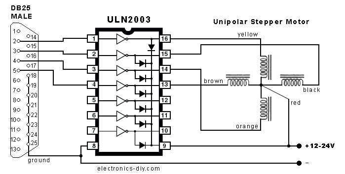 Controlling Stepper Motor with a Parallel Port – Circuit Schematic