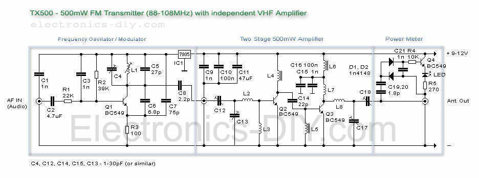 500mW FM transmitter circuit
